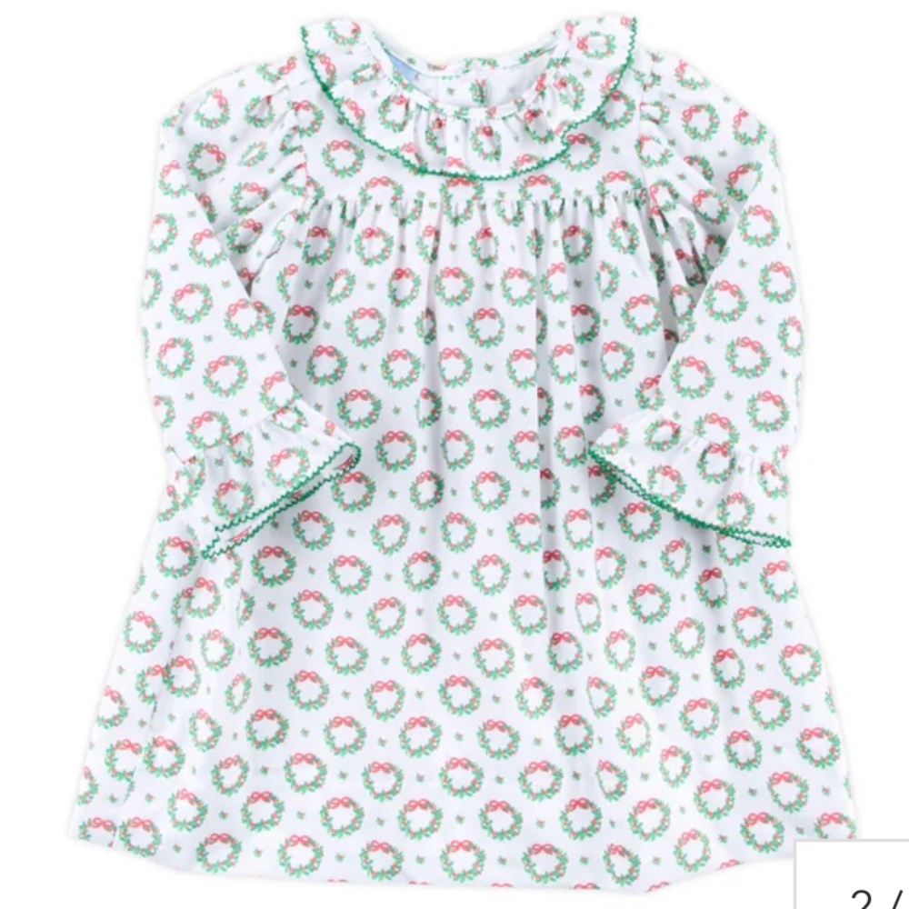 Holiday Wreath Ruffle Collared Dress